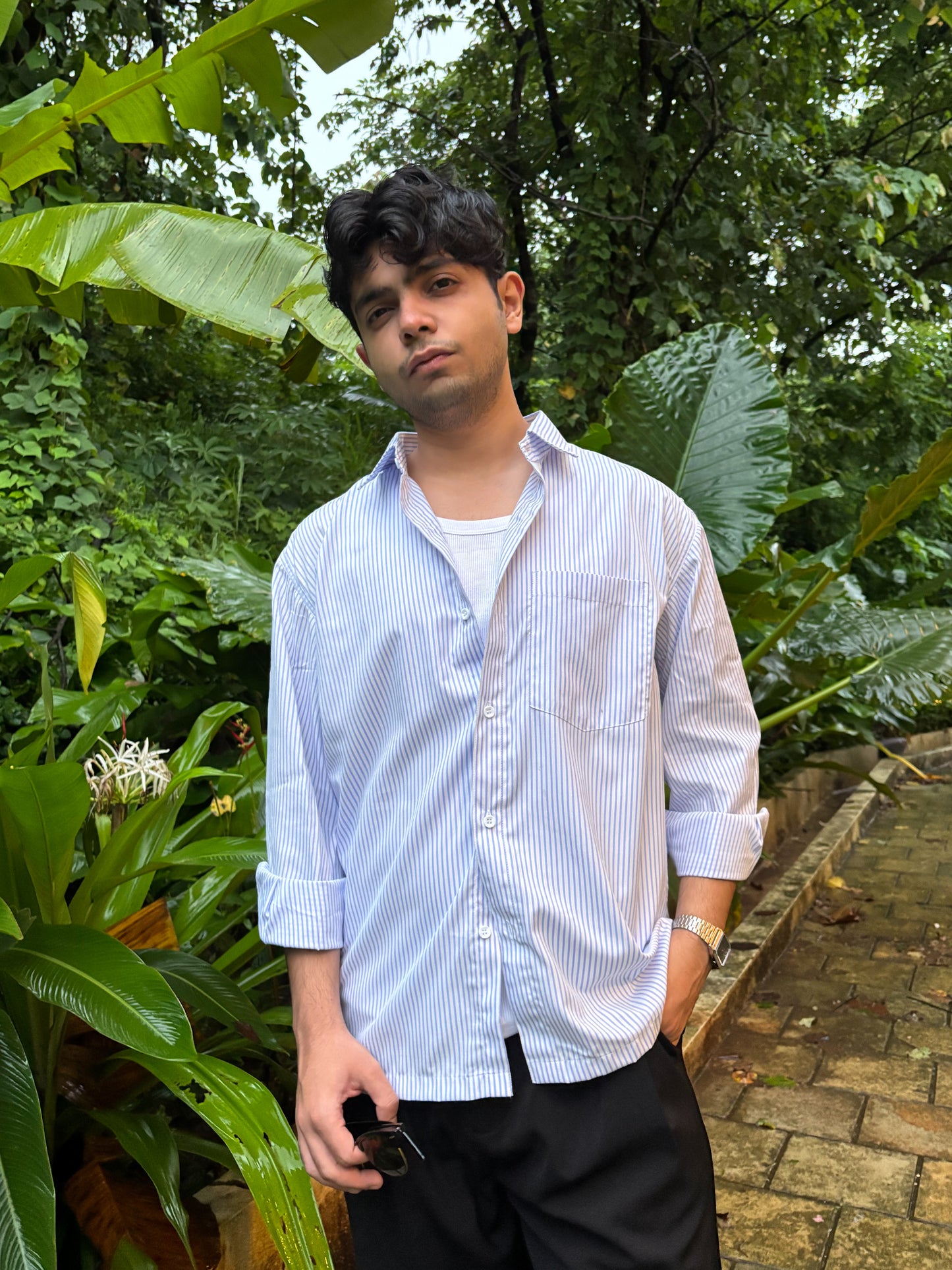 BLUE STRIPED RELAXED FIT SHIRT