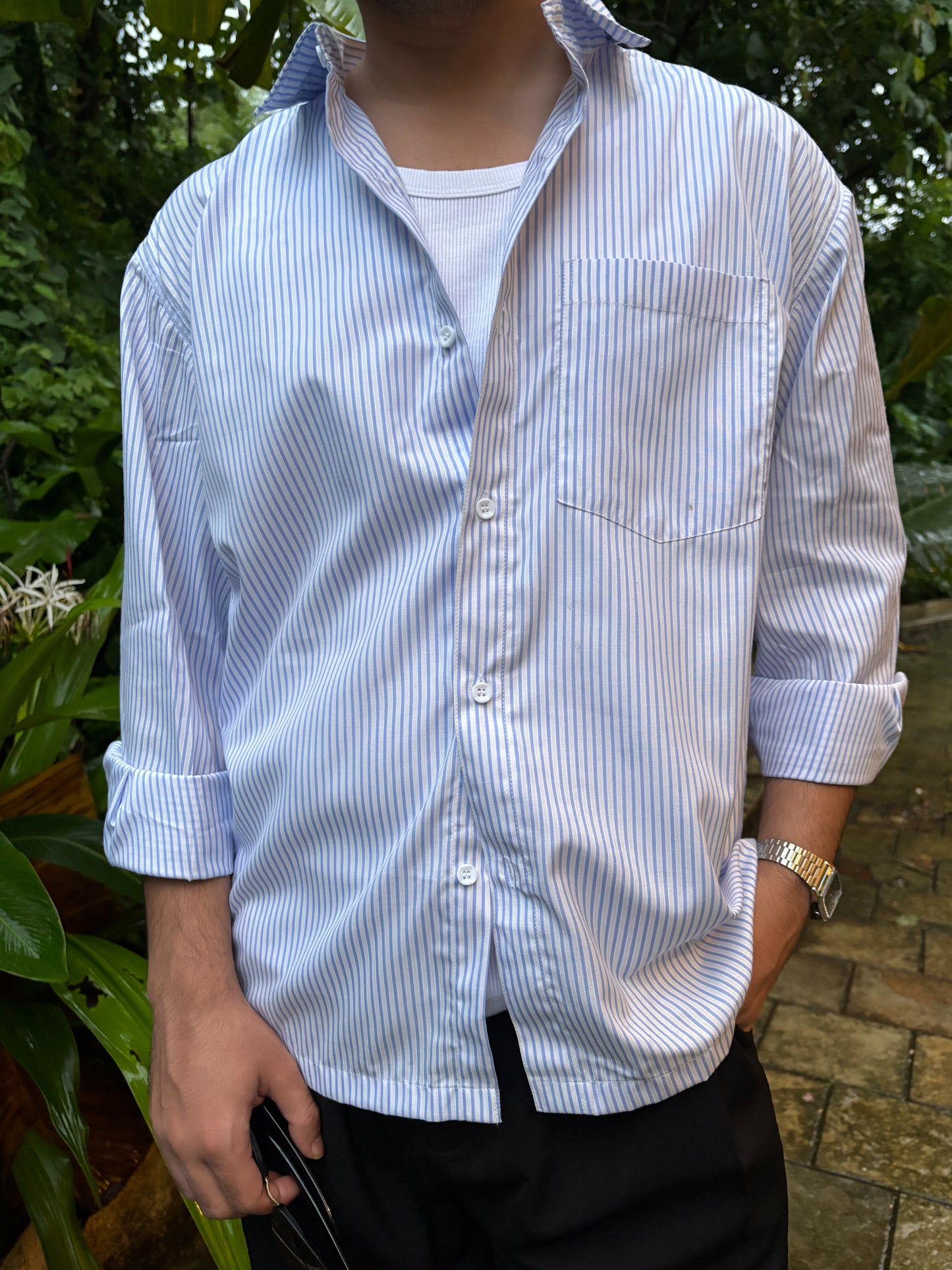 BLUE STRIPED RELAXED FIT SHIRT