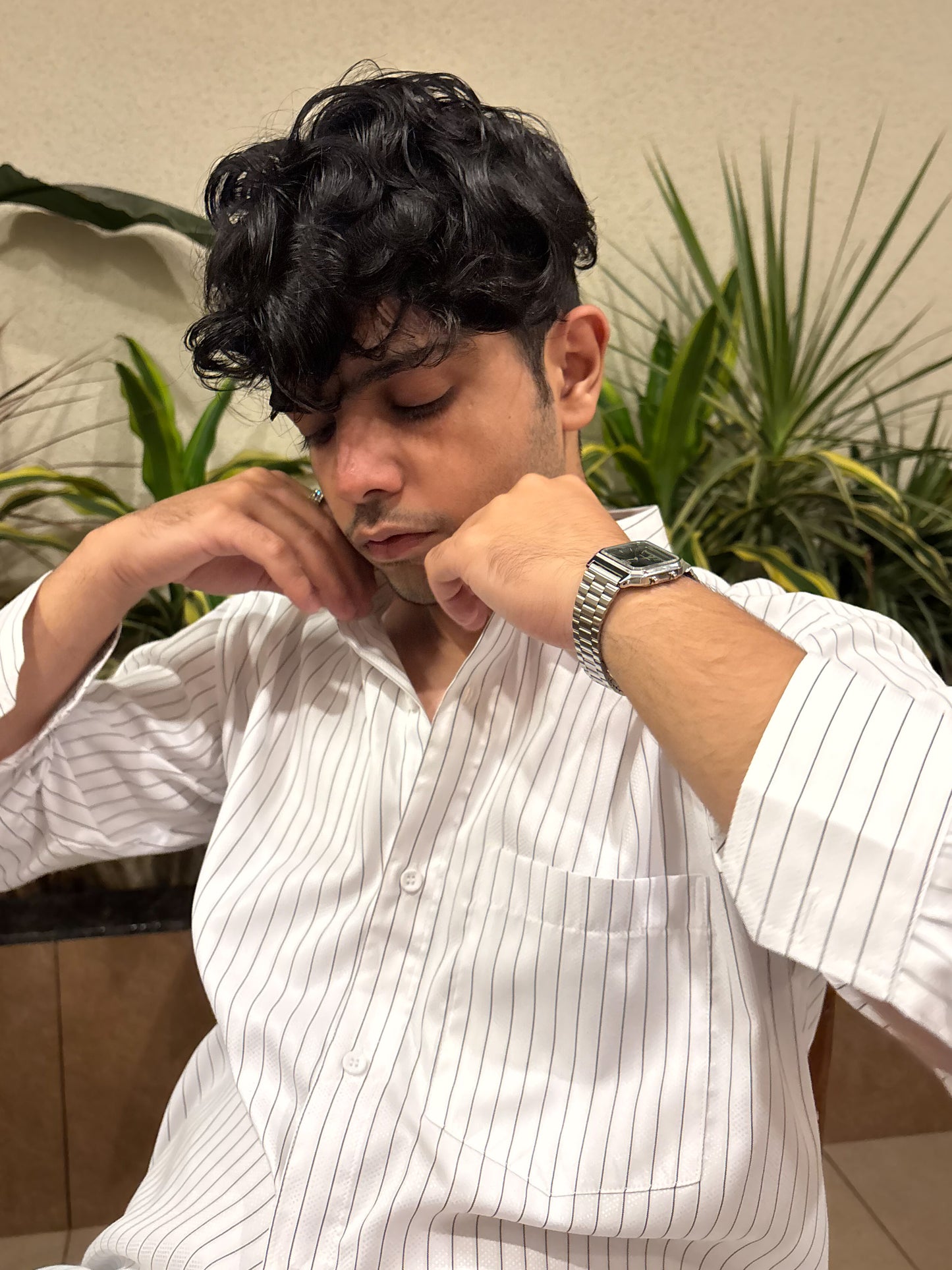 WHITE STRIPED RELAXED FIT SHIRT