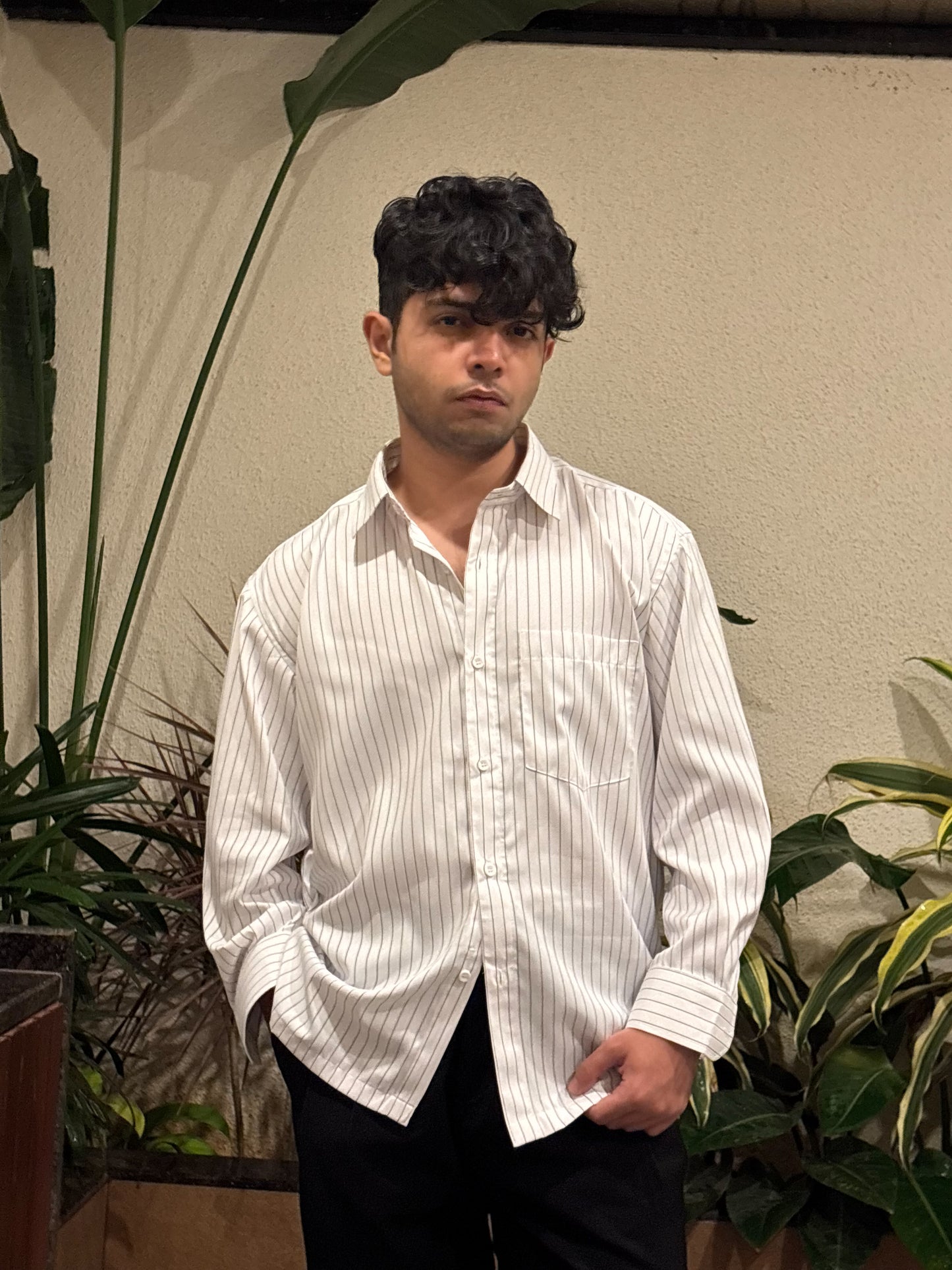 WHITE STRIPED RELAXED FIT SHIRT