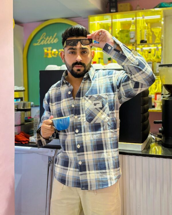 BLUE CHECK DENIM SHIRT