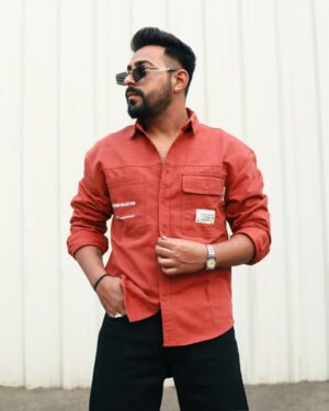 ORANGE CHECK DENIM SHIRT